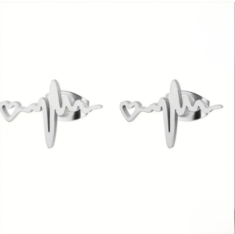 925 Sterling Silver Heartbeat, Stethoscope, EKG Earrings NWT‎